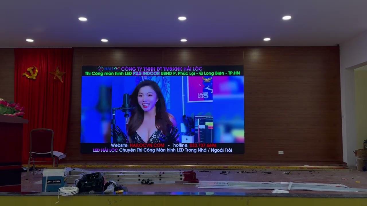 Thi công màn hình LED P2.5 tại UBND phường Phúc Lợi - Quận Long Biên - Hình ảnh dự án thực tế LED Hải Lộc thi công